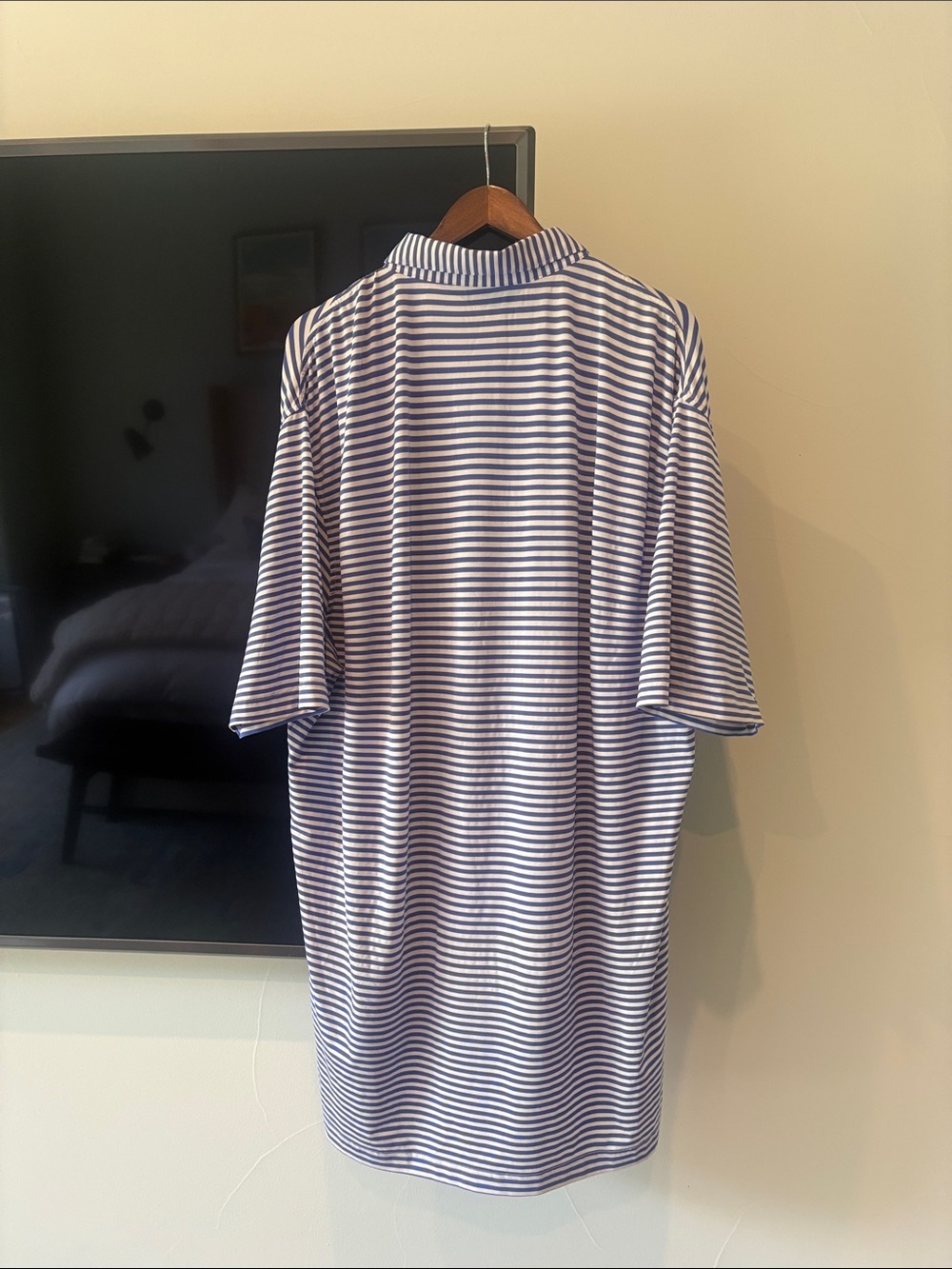 Men's Striped Polo Shirt - Blue and White - Picture 2 of 3